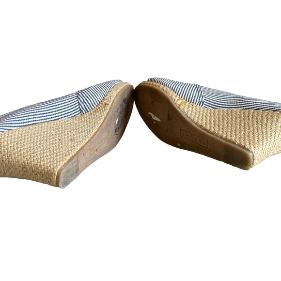 Report Open Toe Espadrille Wedge Heels Blue & White Stripe Canvas 6.5 - Picture 8 of 9